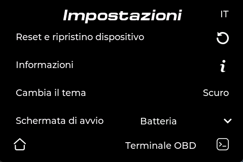 Schermata impostazioni principale